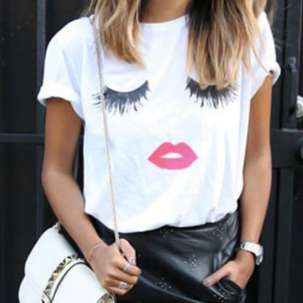 White Print Summer T-shirt Size S